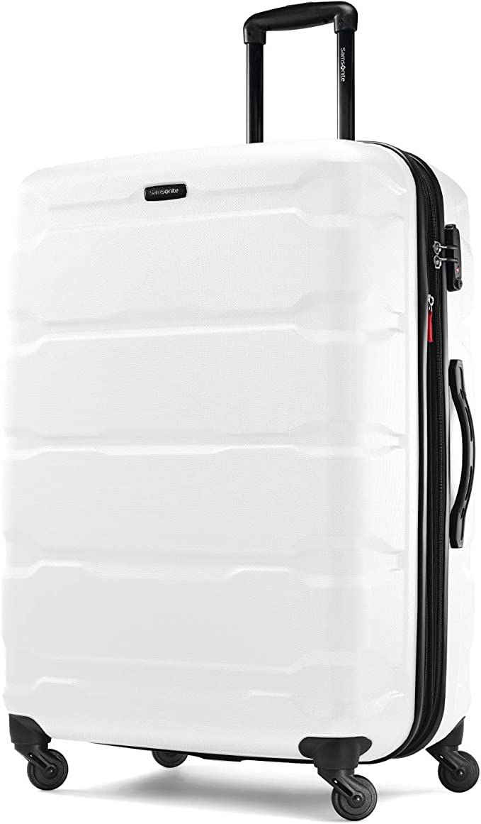 Samsonite Omni PC Hardside Expandable Luggage with Spinner Wheels, White, Checked-Large 28-Inch | Amazon (US)