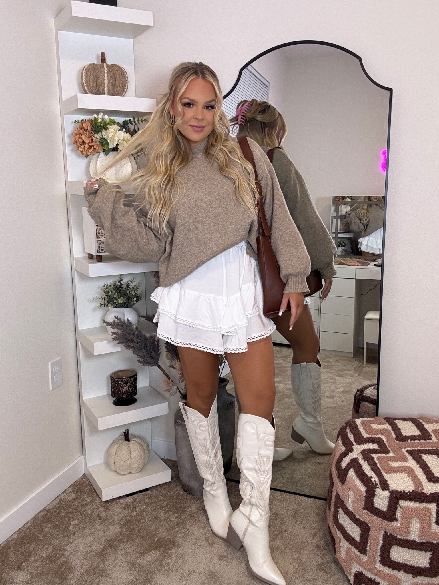 Love this look! Wearing a medium in the skirt, and a large in the sweater. These are not the exact boots but very very close! I have both pairs. 

#LTKGiftGuide #LTKSeasonal #LTKHoliday