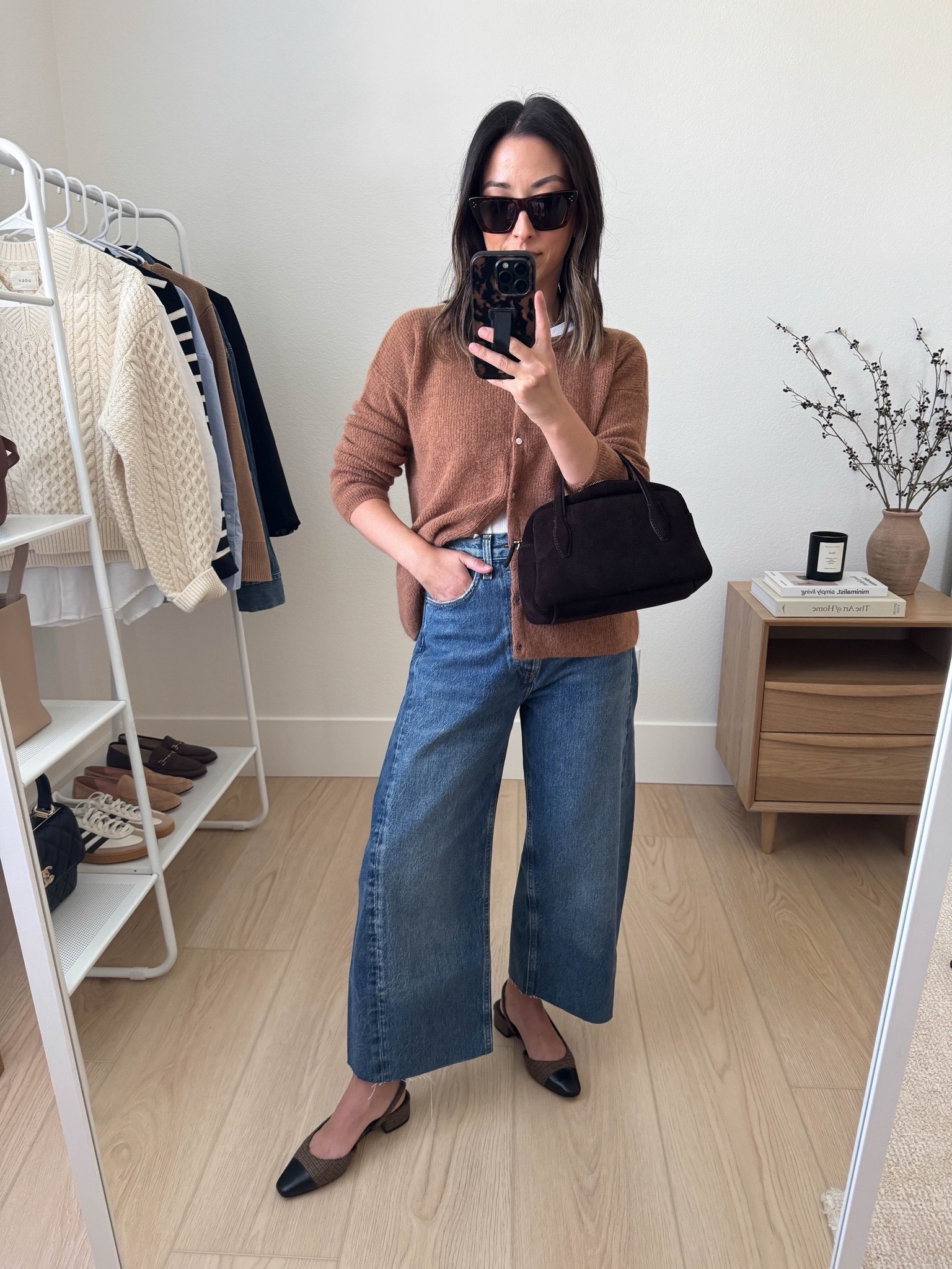 How to style dark wash barrel jeans. The Sezane Gaspard cardigan runs big, so you could size down. A little bit itchy but doesn’t bother me. 

Sezane cardigan xs
Agolde jeans 25. Cut hems. 
Veronica Beard slingback 5
Madewell bag
Celine sunglasses 

Jeans, fall fashion, fall style, purse, petite style 



#LTKShoeCrush #LTKItBag