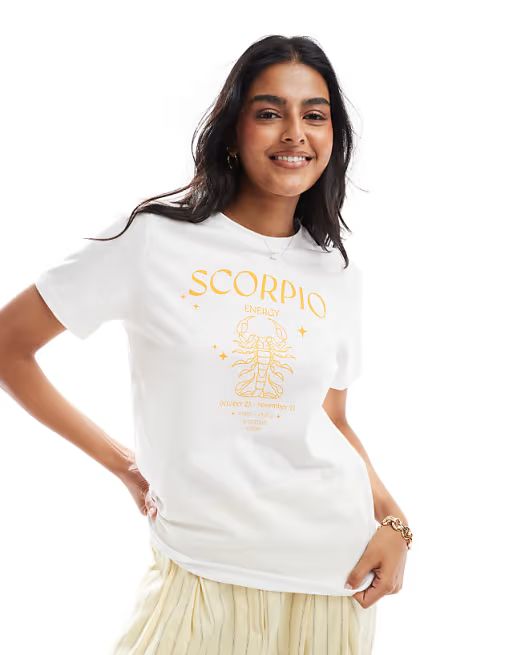 Pieces zodiac t-shirt with ""Scorpio"" print in white | ASOS | ASOS (Global)