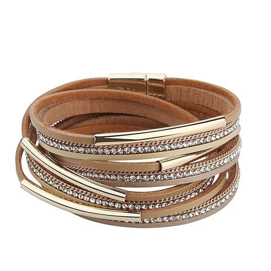 TASBERN Women Wrap Bracelet in Goldplated Metallic Crystal Leather Rope Cuff Bangle with Magnetic... | Amazon (US)