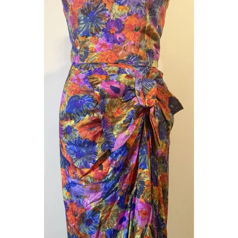 1950s Vintage Mr. Blackwell Designer Floral Satin Sarong Dress XS/S | Etsy (Global)