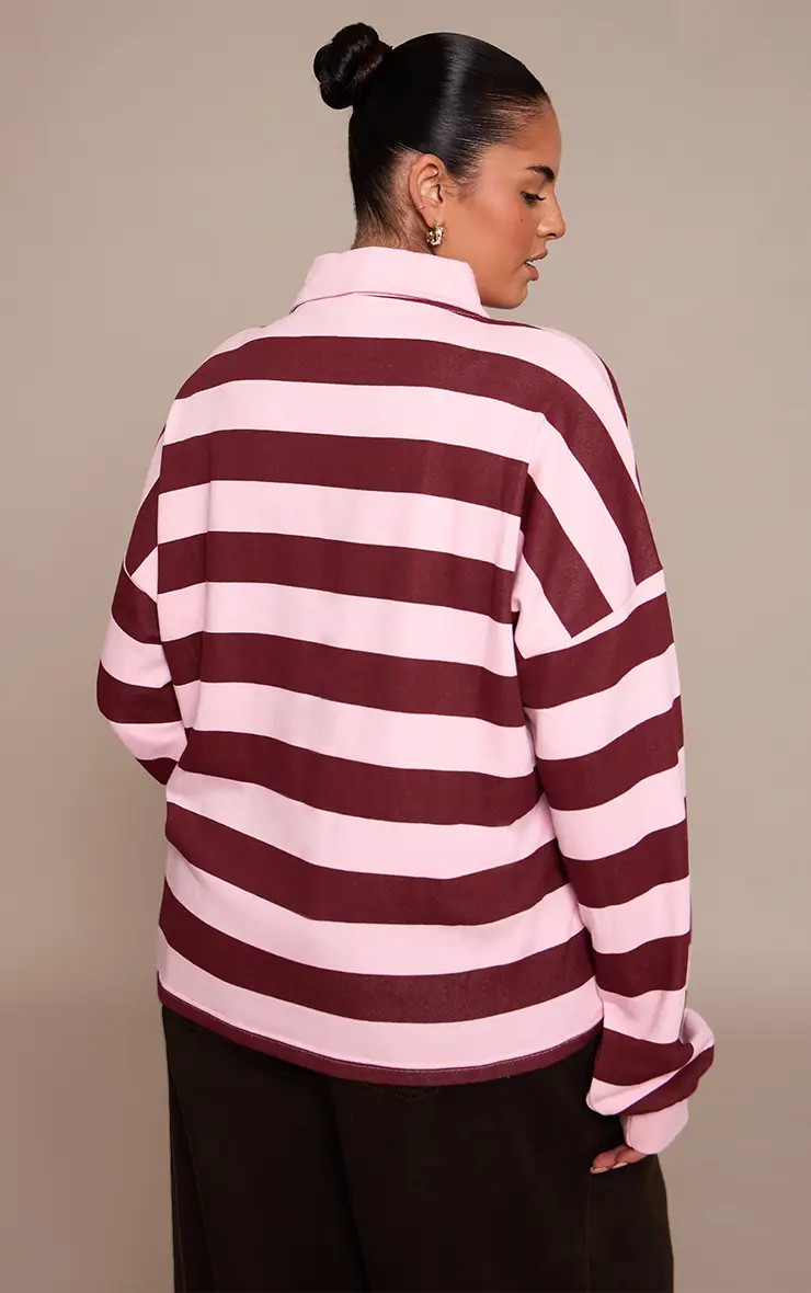 Burgundy Sports Club Stripe Polo T-shirt | PrettyLittleThing | PrettyLittleThing UK