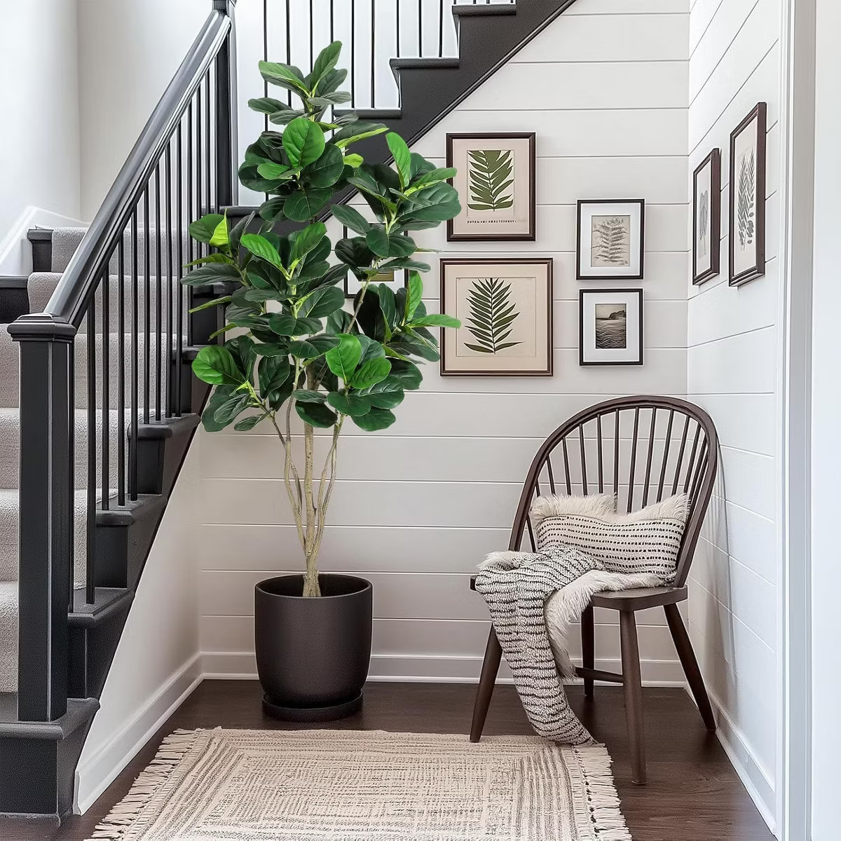 Fiddle Leaf Fig Artificial Tree Faux Floor Plant with Black Planter Pot, Potted Fake Fiddle Leaf ... | Target