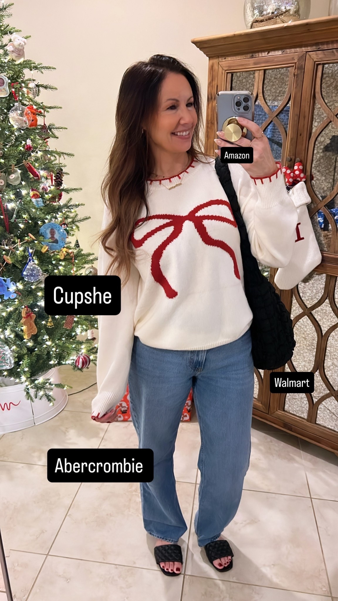 Bow sweater Abercrombie jeans-holiday outfit

#LTKFindsUnder50 #LTKHoliday #LTKgrwm