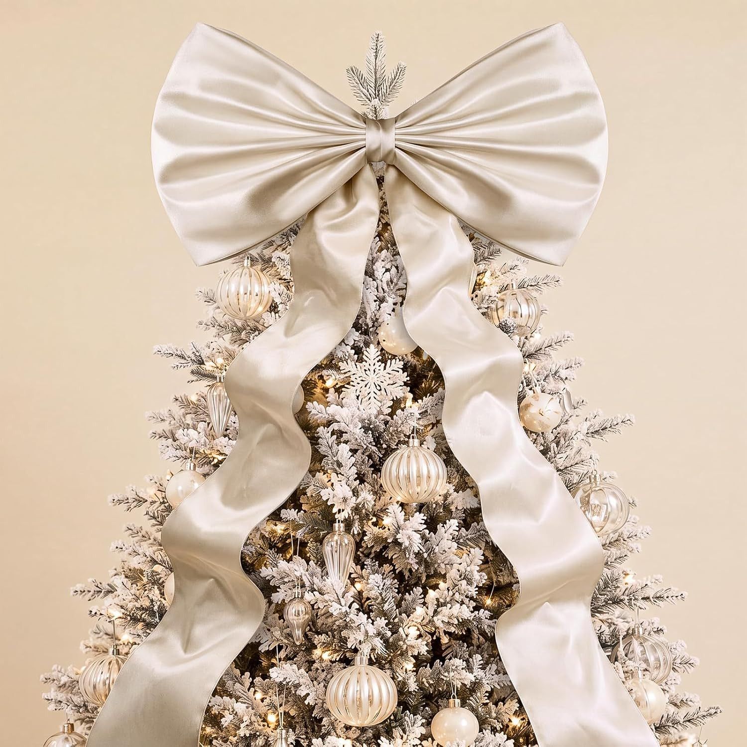 Daifunli 24 x 79 Inches Giant Satin Bow Christmas Tree Topper, Champagne | Amazon (US)
