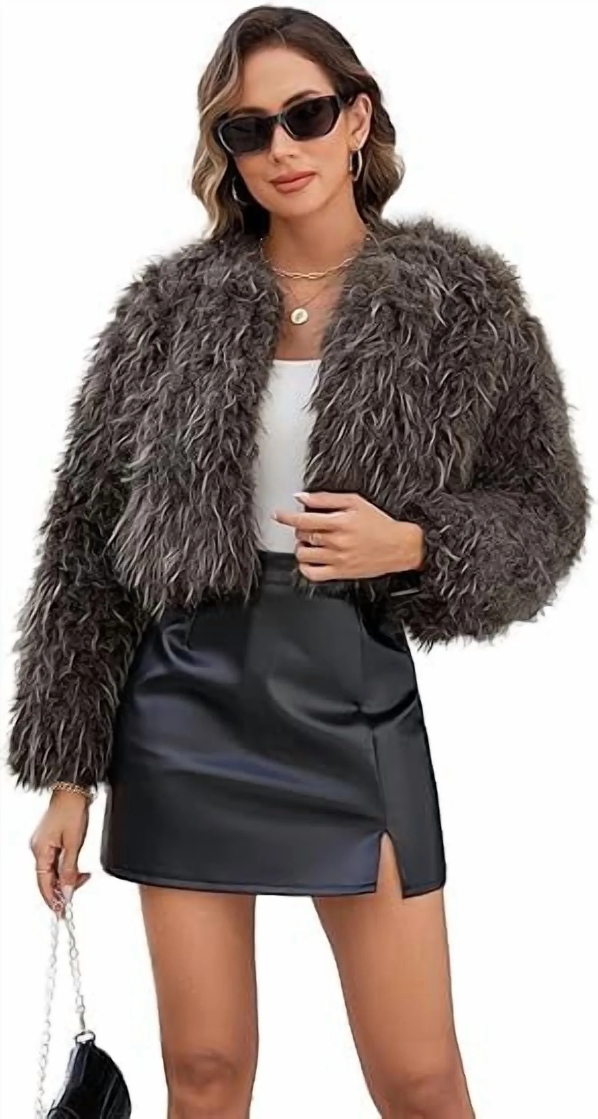ieFashion Womens Faux Fur Cropped Coats Long Sleeve Open Front Cardigan Top Fluffy Warm Outwear w... | Walmart (US)