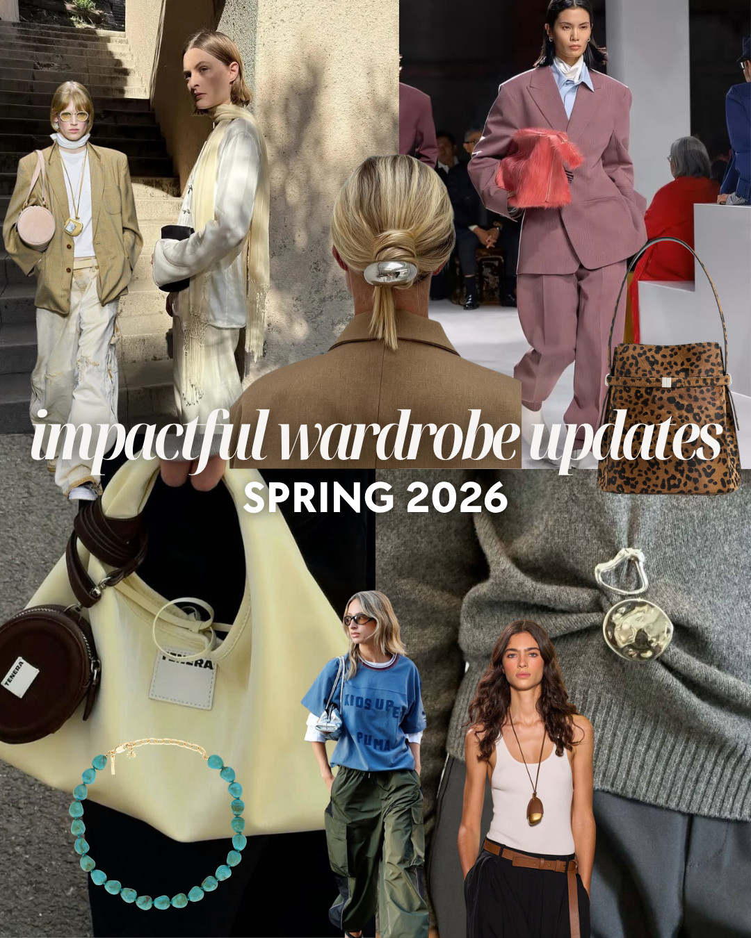 Spring impactful wardrobe updates: bags, accessories, belts, shoes, sunglasses.

Impactful updates give you more bang for your buck because they can be incorporated across several outfits in your wardrobe to add a modern touch to the clothes you already have. 

 #LTKgrwm #LTKootd #LTKOver40