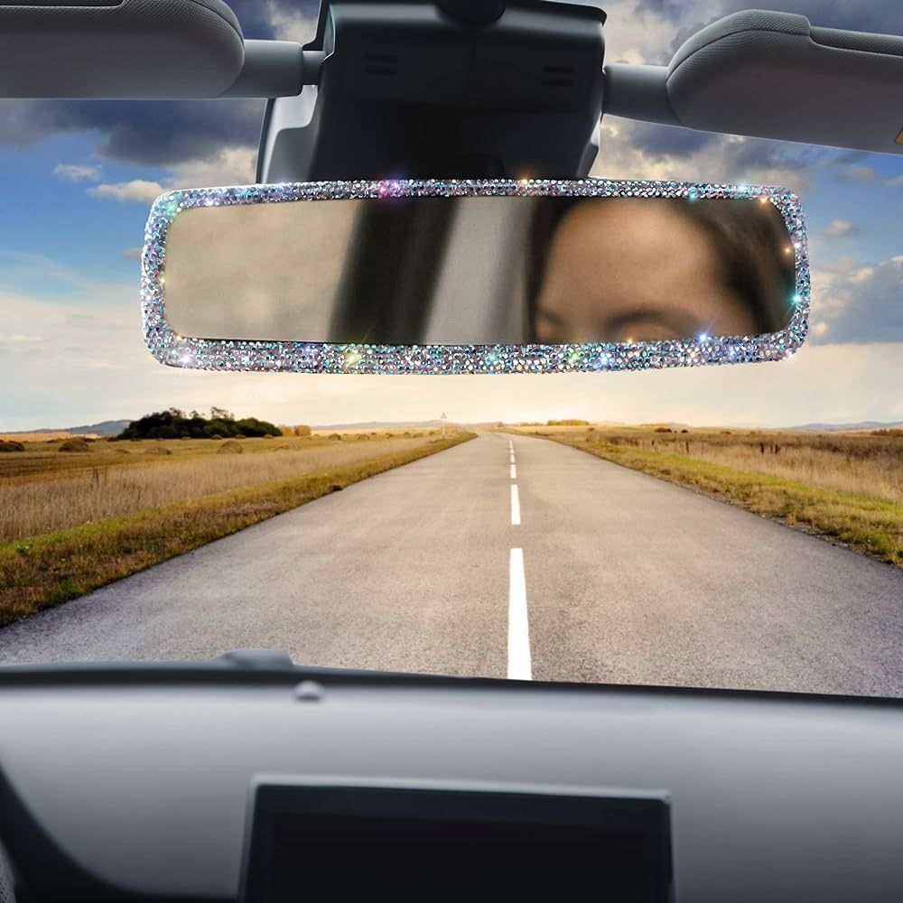 KIWEN Bling Car Rear View Mirror, Car Rear View Mirror with Crystal Diamonds Bling Rhinestones Wo... | Amazon (US)