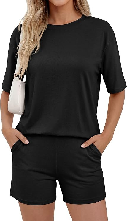 PRETTYGARDEN 2026 Women's Summer 2 Piece Sets Casual Lounge Set Short Sleeve Tops Shirts Shorts T... | Amazon (US)