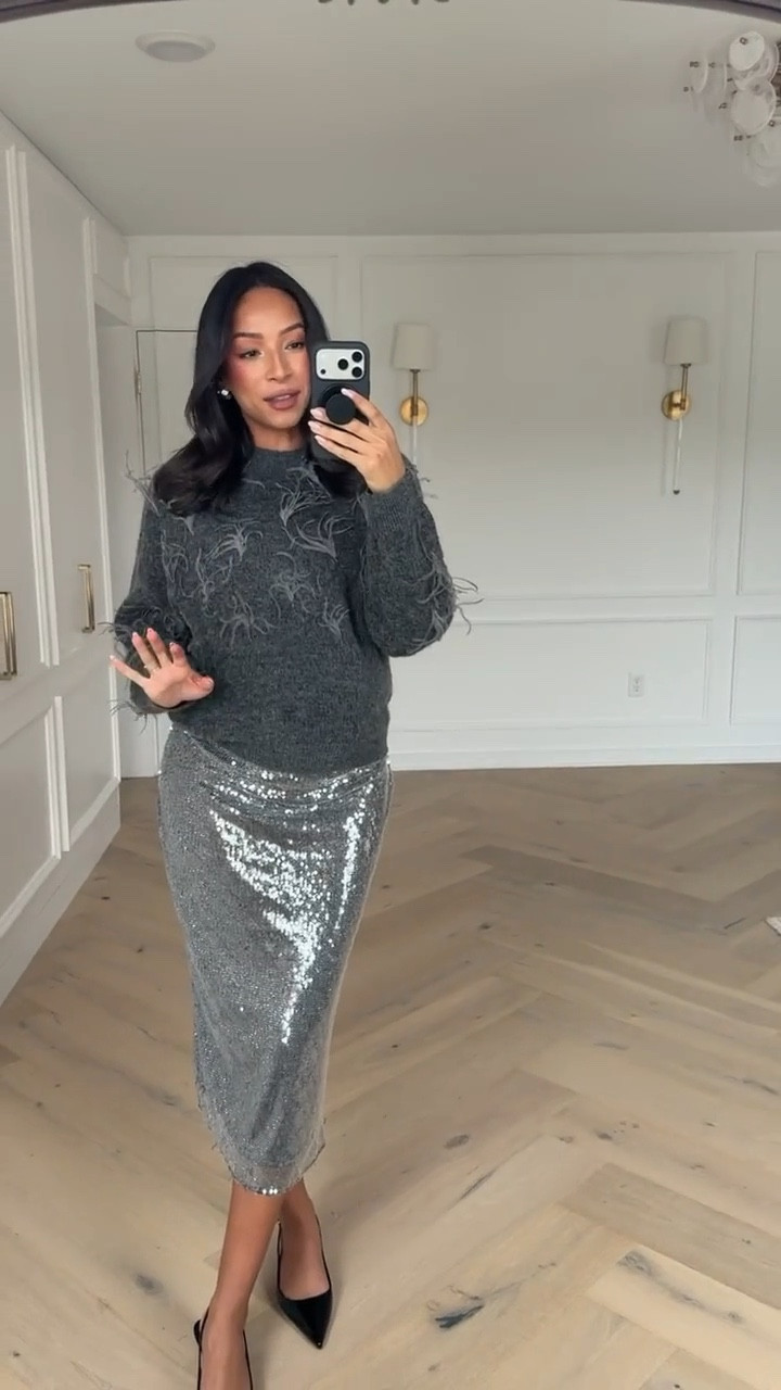 30% OFF everything with code HOLIDAY30 on orders over $230!  These feather embellished details are so fun for the holidays and I love that the sequin skirt has an elastic waistband - perfect for the bump! Wearing size M sweater and size M sequin skirt 


Holiday outfit 
Holiday party outfit 
Mango sale 

#LTKSaleAlert #LTKHoliday