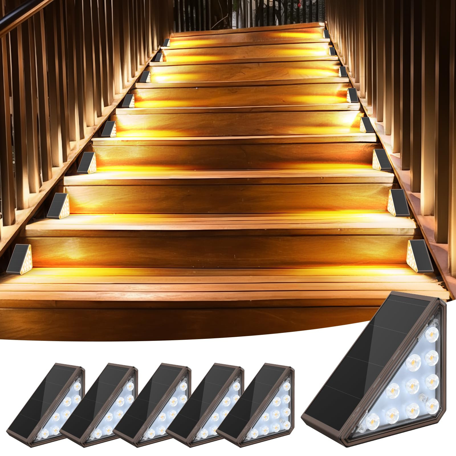 6 Pack Solar Stair Lights Outdoor Stair Lights with Waterproof IP67 LED Solar Light for Outside L... | Amazon (US)