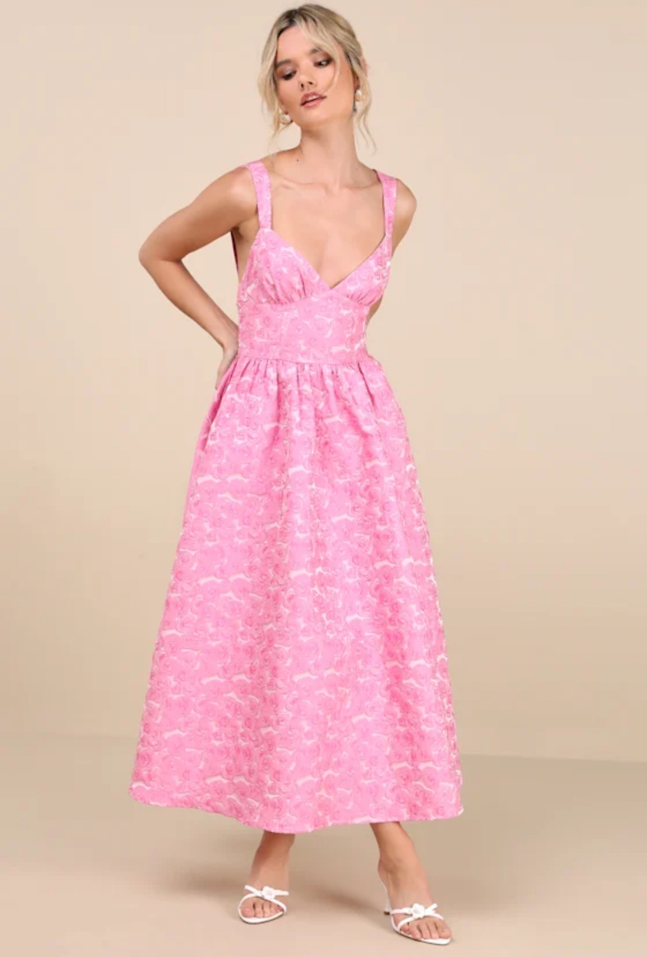 Rudra Pink Floral Jacquard A-Line Backless Midi Dress.
Wedding guest idea. 

#LTKWedding #LTKFindsUnder100