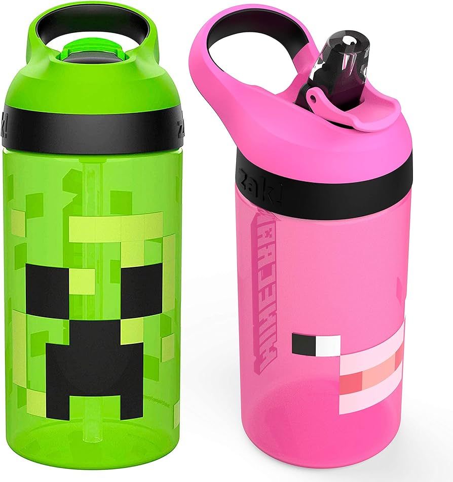 Zak Designs Minecraft Kids Water Bottle with Straw and Built in Carrying Loop Set, Made of Plasti... | Amazon (US)