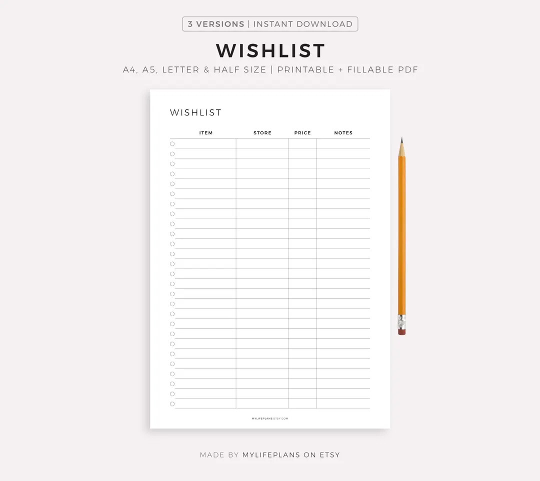 Simple Wishlist Page Printable & Fillable, Holiday Wishlist Template, Birthday Wishlist, Shopping... | Etsy (US)