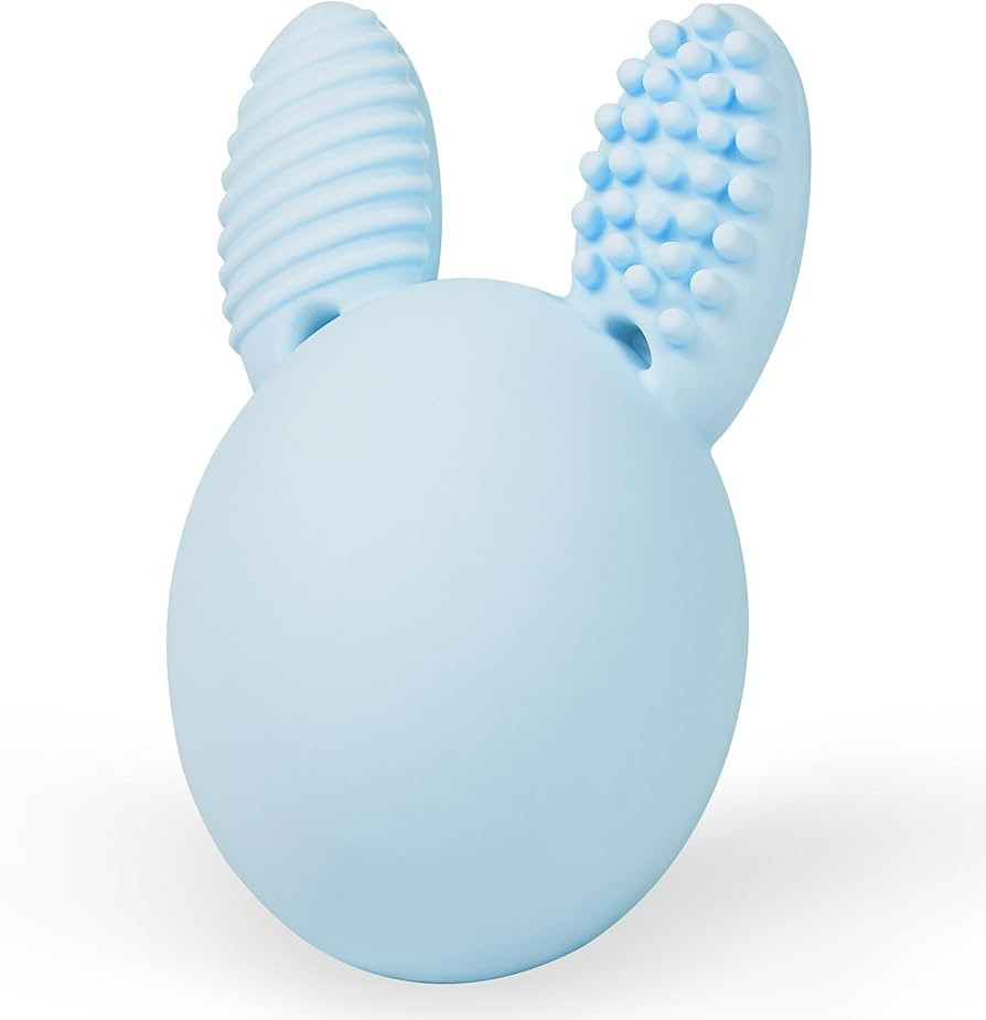 Teether Baby Teething Toy Rabbit Egg Rattle Toy Teething Pain Relief for Babies Boys Girls - Blue | Amazon (US)
