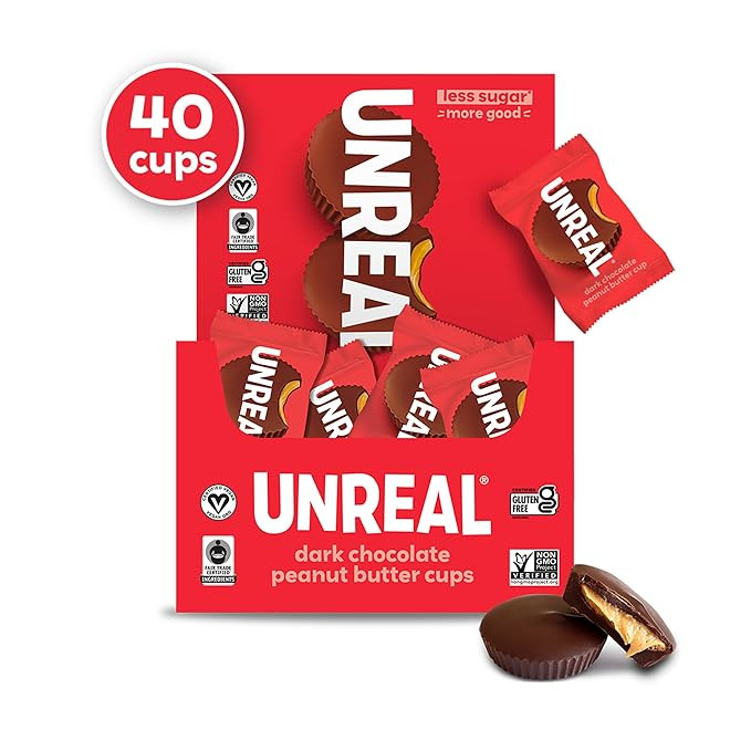 UNREAL Dark Chocolate Peanut Butter Cups (40 Individually Wrapped Cups) | Vegan, 5g Sugar | Glute... | Amazon (US)