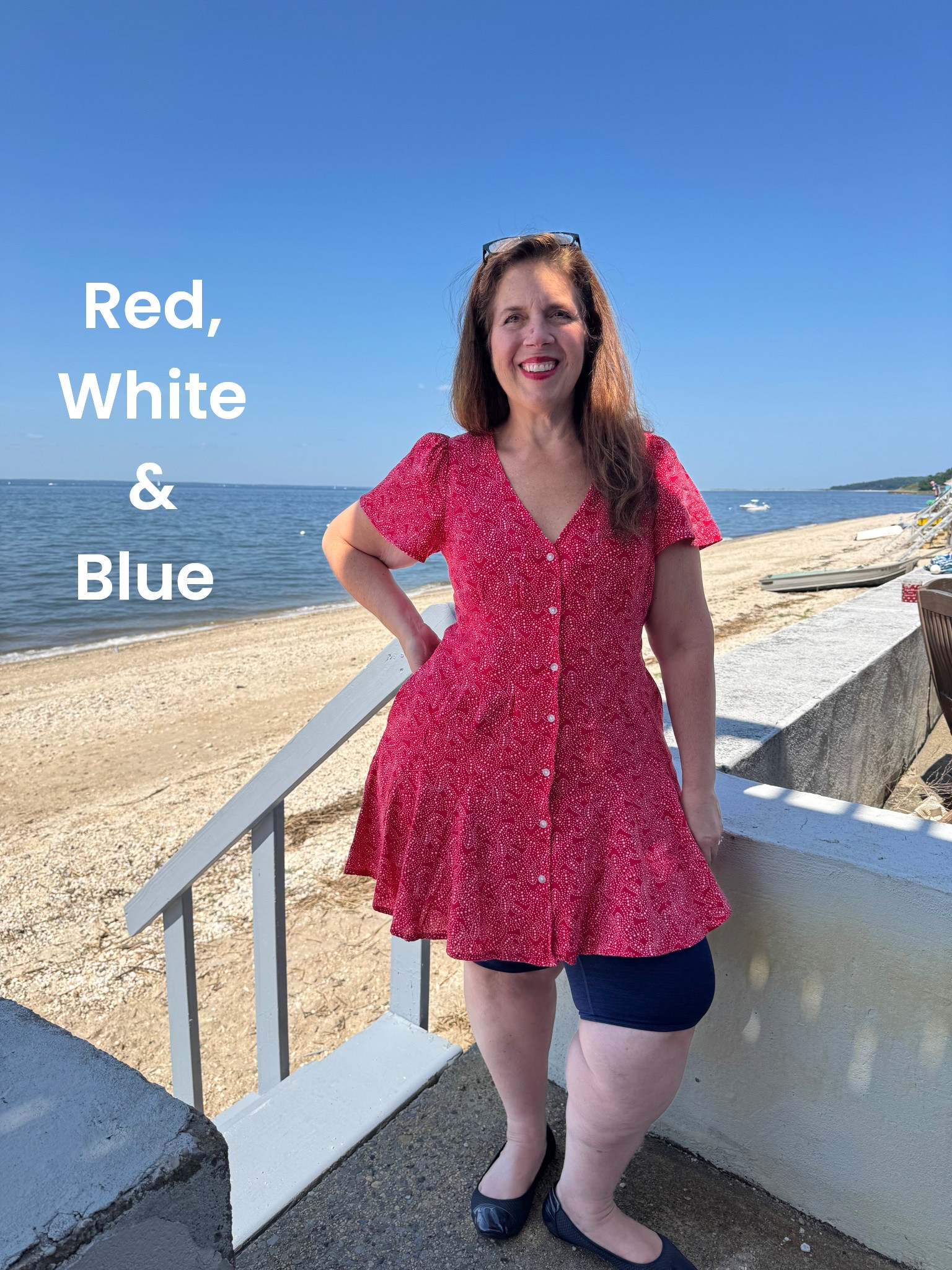 Fit for the Fourth 

Festive fit and flair dress with flutter sleeves in red with white paisley stars and white buttons was the perfect find and I even bought it on Sale to wear for 4th of July with my navy bike shorts for my patriotic style. Love these Navy shoes that have patent leather toes & heels yet a fabric upper that offsets the patent just right.

What did you wear for the 4th of July? Hope you enjoyed your celebrations.

Fun fact: I LOVE Fireworks !🎇 

#LTKSaleAlert #LTKSeasonal #LTKMidsize
