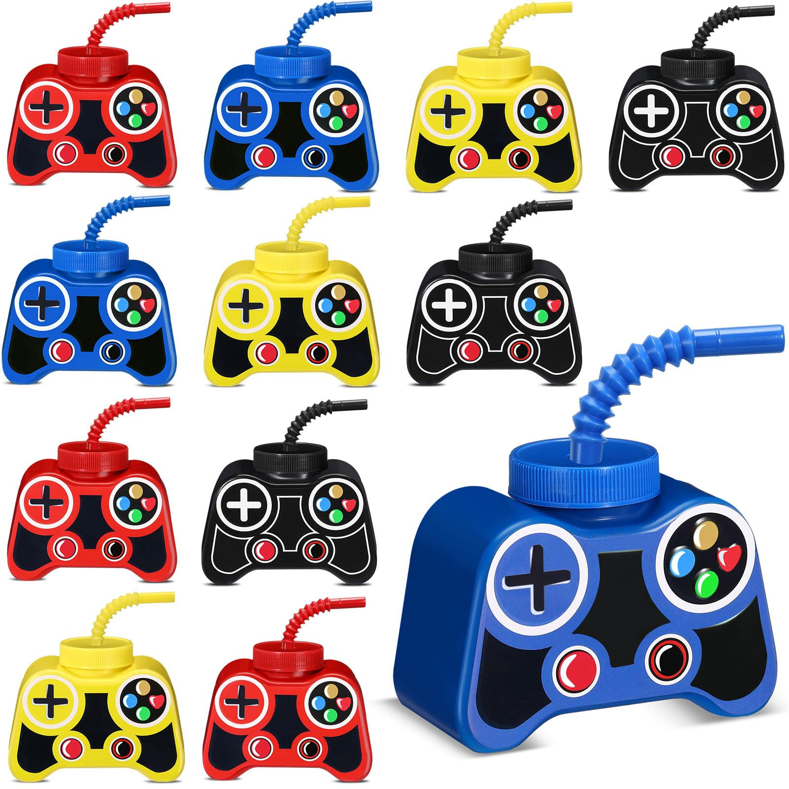 Mifoci 12 Pcs Plastic Video Game Party Cups with Straw and Lid 10oz Gamer Birthday Themed Drink C... | Amazon (US)