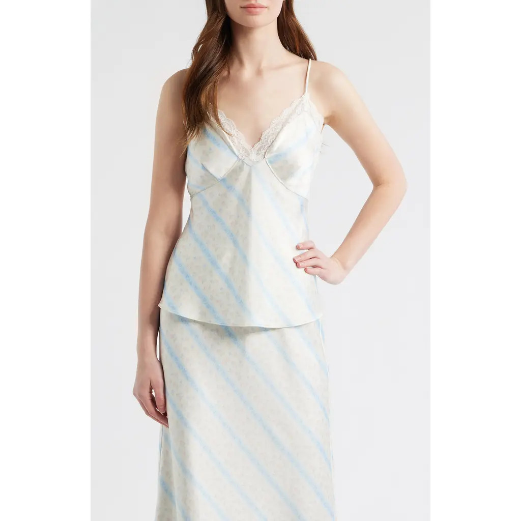 LoveShackFancy Fox Floral Satin Camisole in Cotton Skies at Nordstrom, Size X-Small | Nordstrom