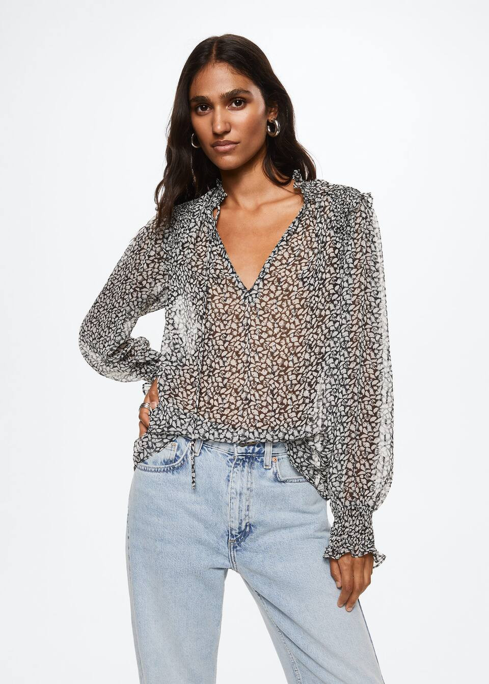 Ruffles printed blouse -  Women | Mango USA | MANGO (US)