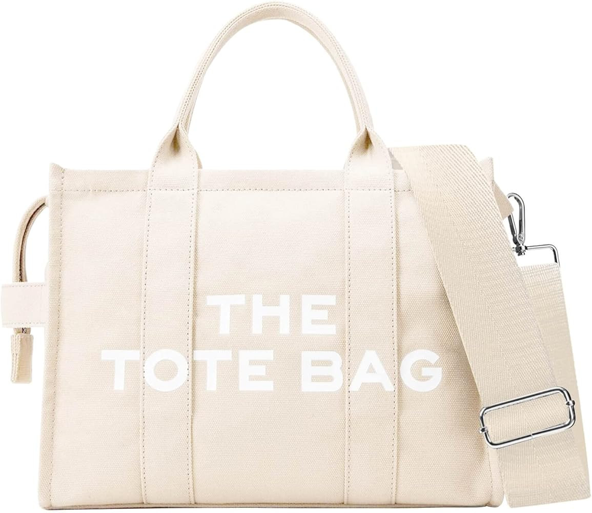 The Medium/Large Tote Bag for Women, Canvas Crossbody Purse Handbag Bags with Zipper for Work, Sc... | Amazon (US)