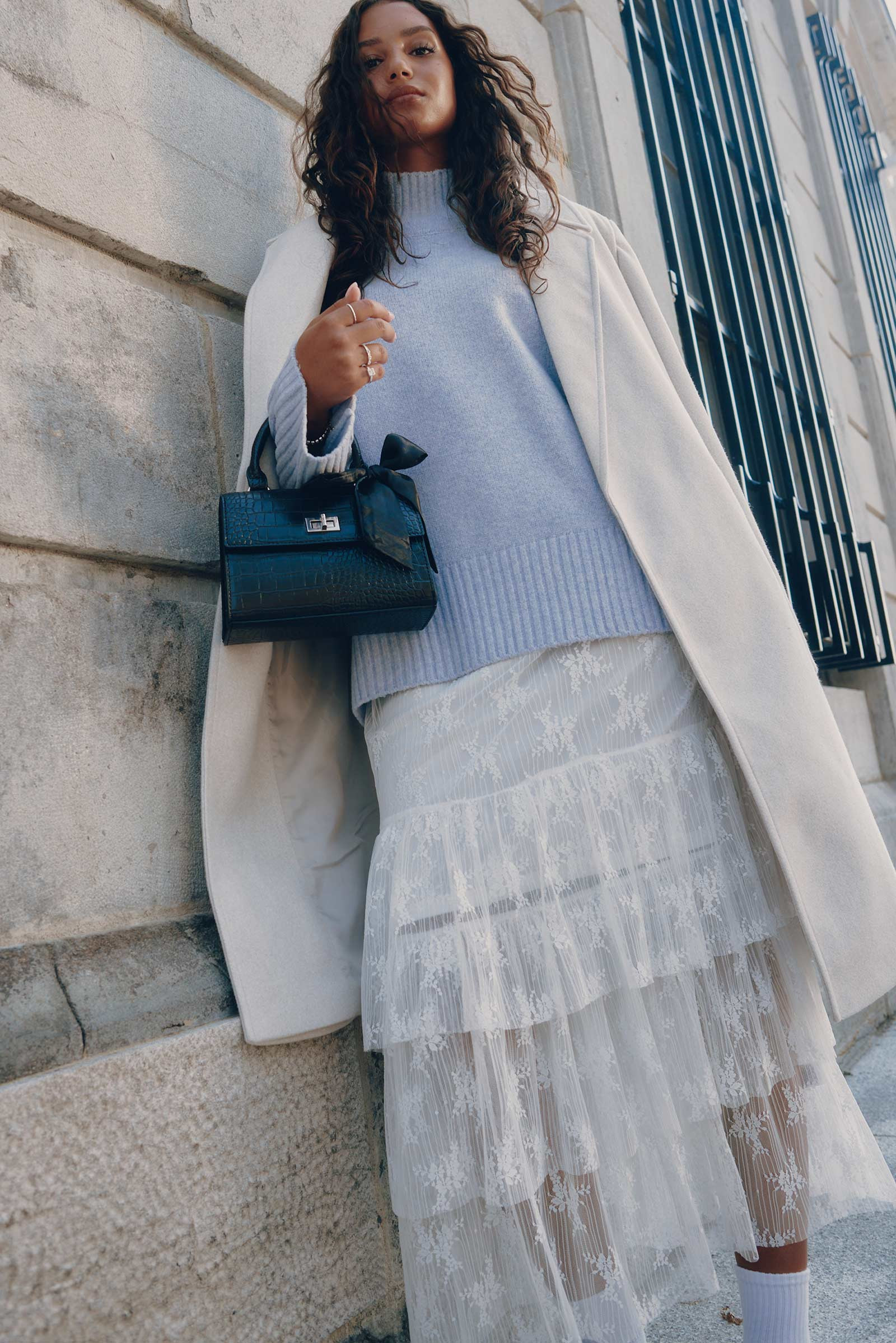 White Lace Tiered Midi Skirt | Ardene