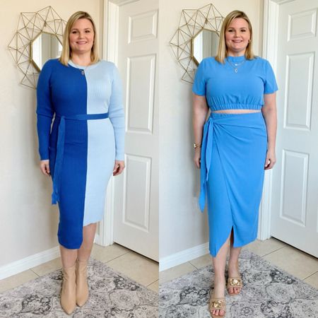 Blue dress and skirt set from Amazon. Wearing the large in both, may prefer the XL in the set for a little more room in the bust area  

#LTKover40 #LTKSeasonal #LTKmidsize