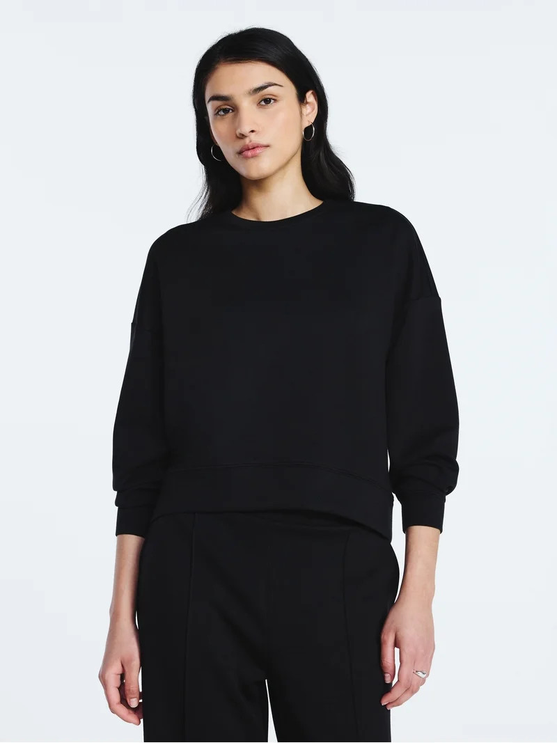 Scoop Women's and Women's Plus New Scubaknit Cropped Sweatshirt with Drop Sleeves, Sizes XS-4X | Walmart (US)