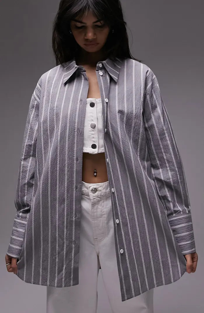 Stripe Oversize Cotton Blend Button-Up Shirt | Nordstrom