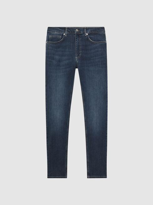 Slim Fit Washed Jersey Jeans in Indigo | Reiss UK