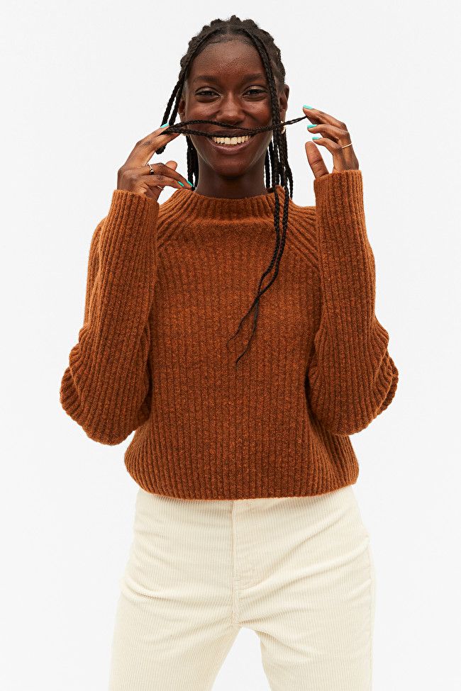 Orange high neck ribbed knit sweater | Monki
