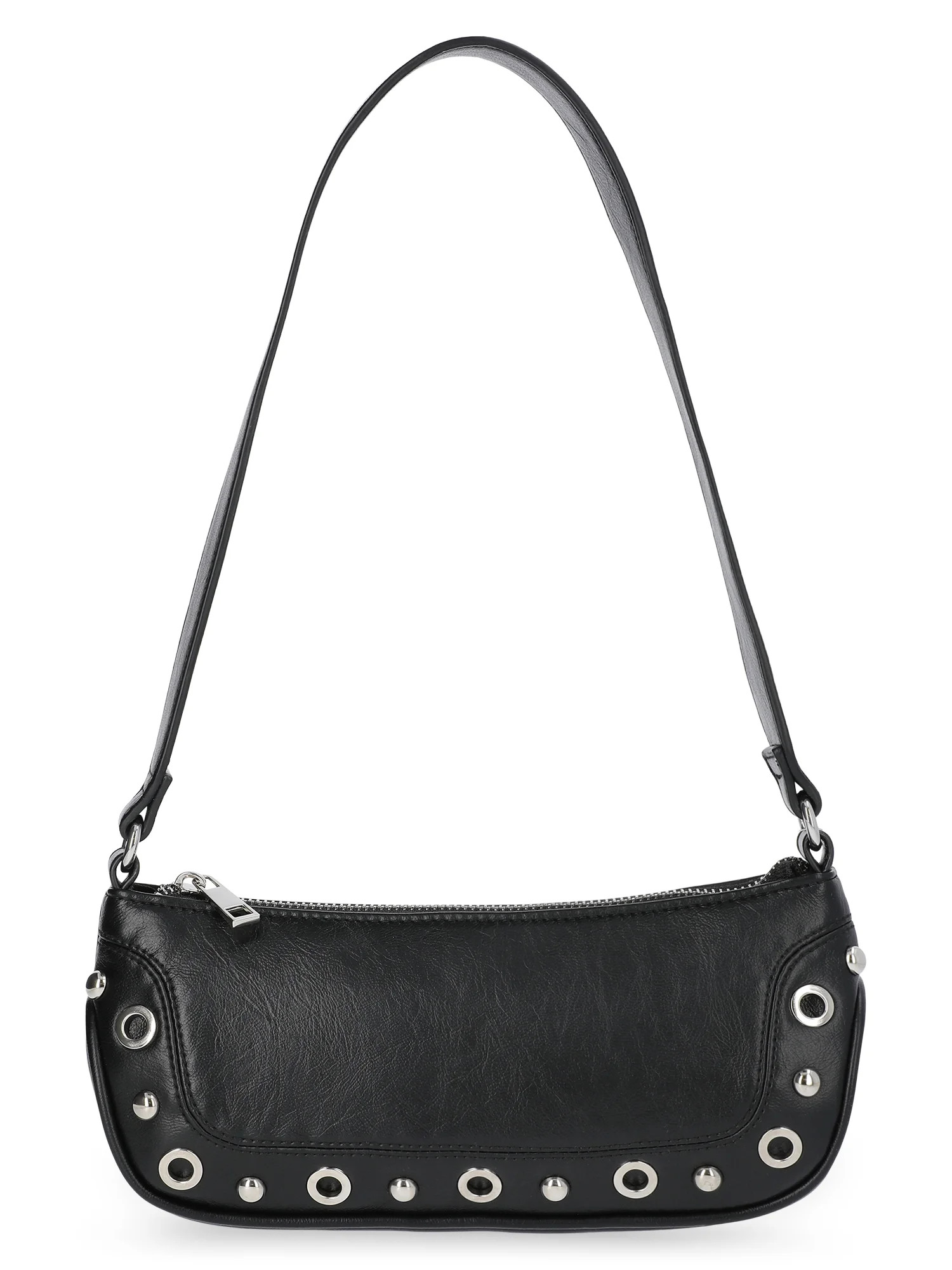 No Boundaries Women's Faux Leather Moto Shoulder Bag, Black | Walmart (US)