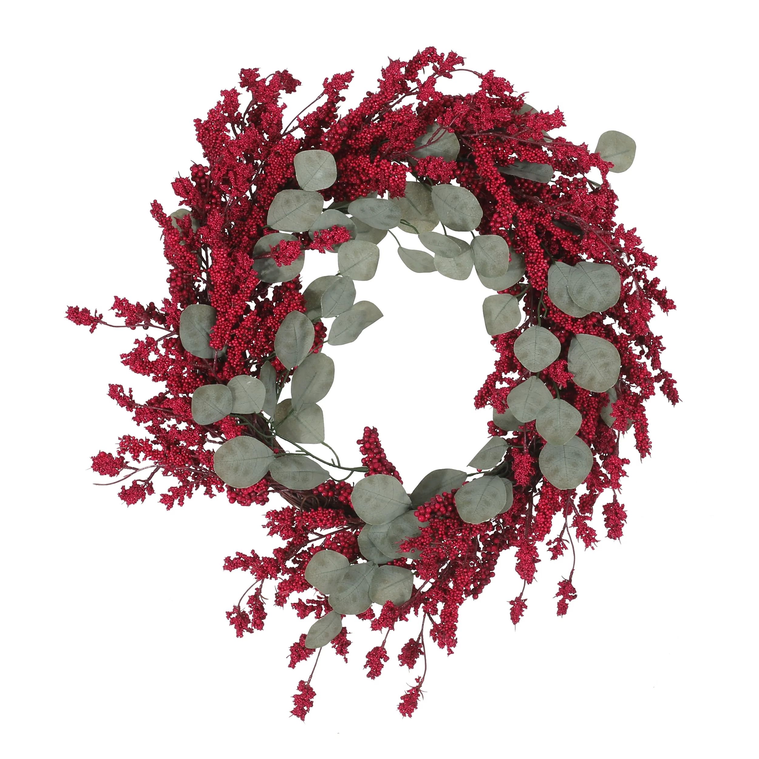 Noble House Donway Artificial Eucalyptus Wreath with Berries, Green and Red, 29" | Walmart (US)