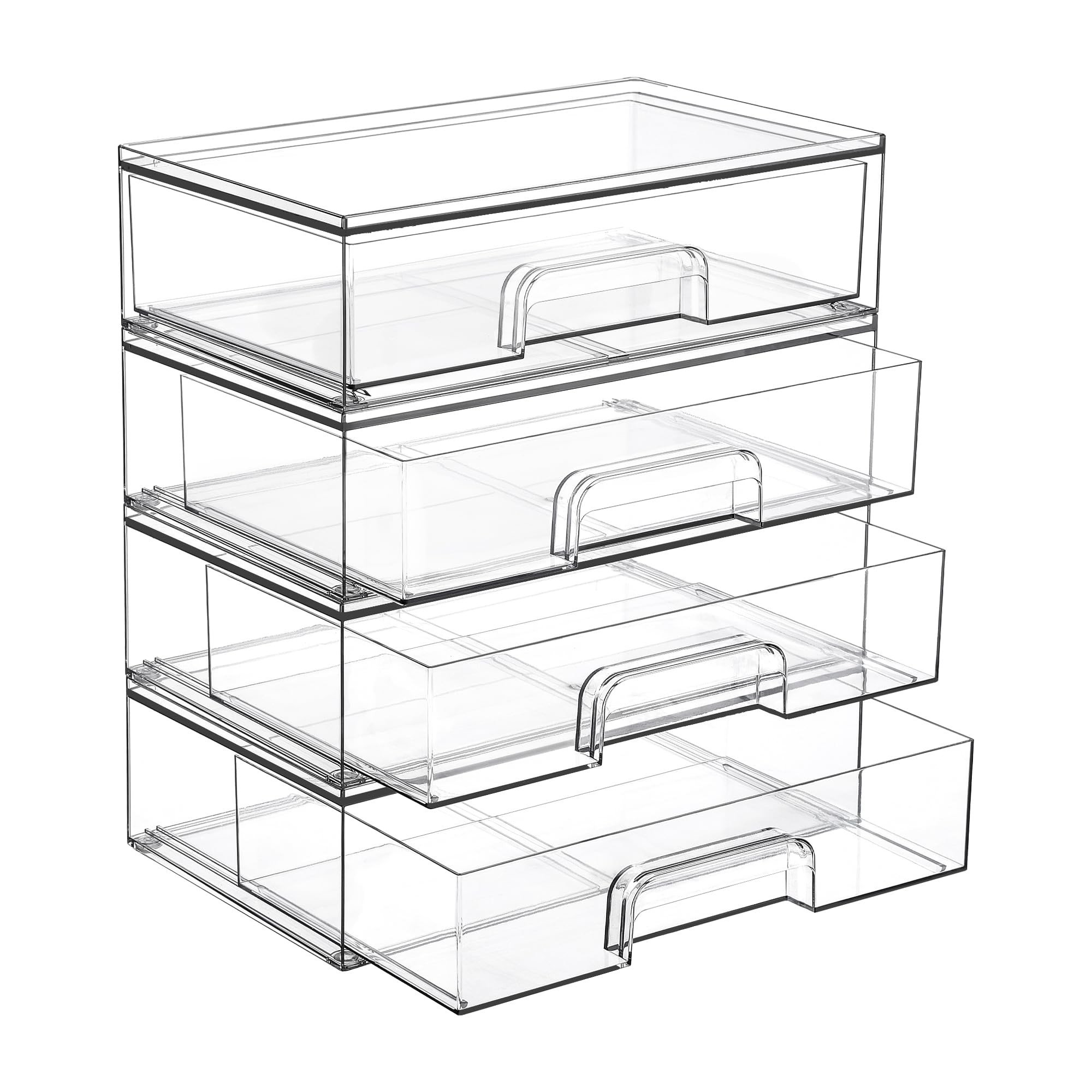 Vtopmart 12.1''W Clear Stackable Storage Drawers,4 Pack Acrylic Plastic Organizers Bins for Makeu... | Amazon (US)