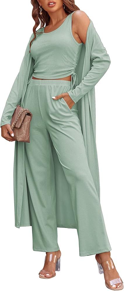 Ekouaer Women's 3 Piece Knit Lounge Set Sweatsuit S-XXL | Amazon (US)