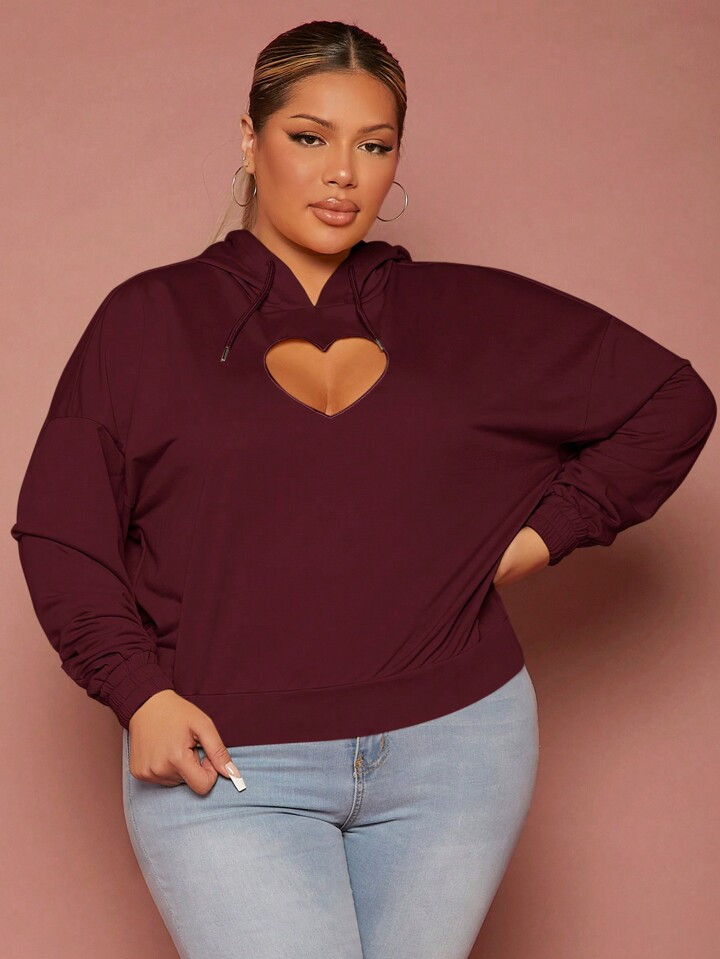 SHEIN SXY Plus Size Women's Love Heart Cutout Hoodie | SHEIN