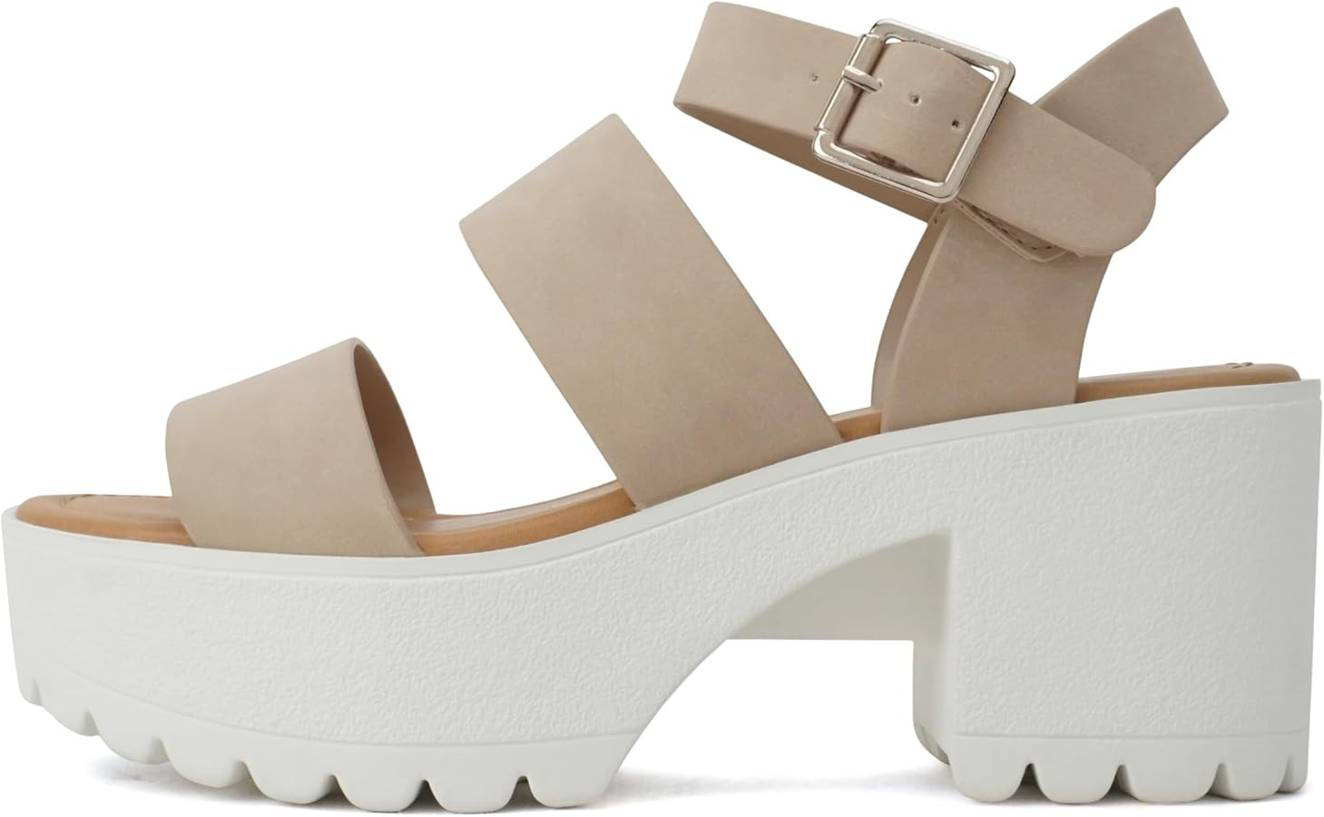 Soda ACCOUNT ~ Women Open Toe Two Bands Lug sole Fashion Block Heel Sandals with Adjustable Ankle... | Amazon (US)