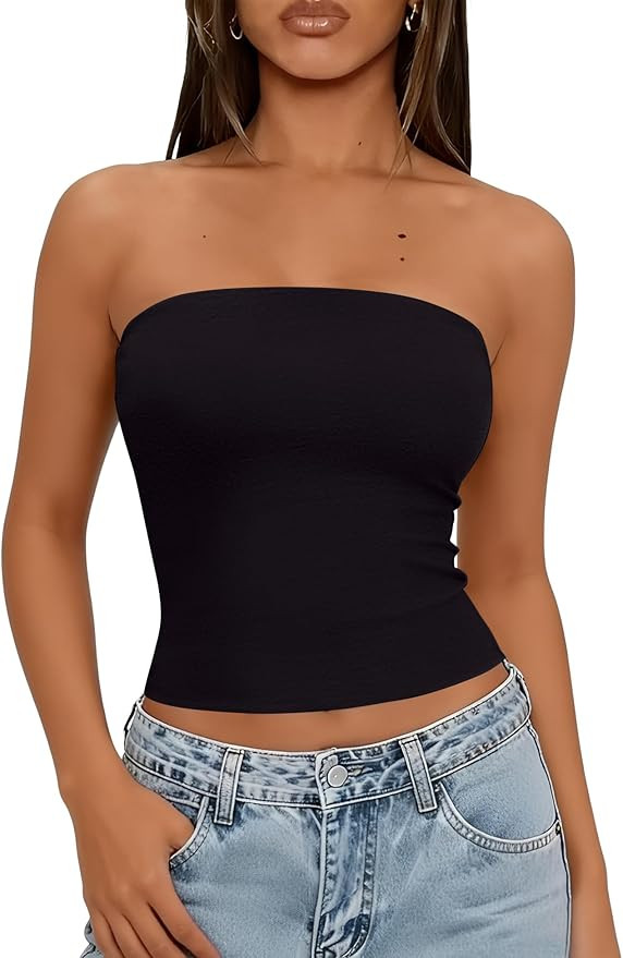 LOMON Summer Tube Tops for Women 2026 Y2k Sexy Going Out Crop Strapless Sleeveless Basic Fitted B... | Amazon (US)