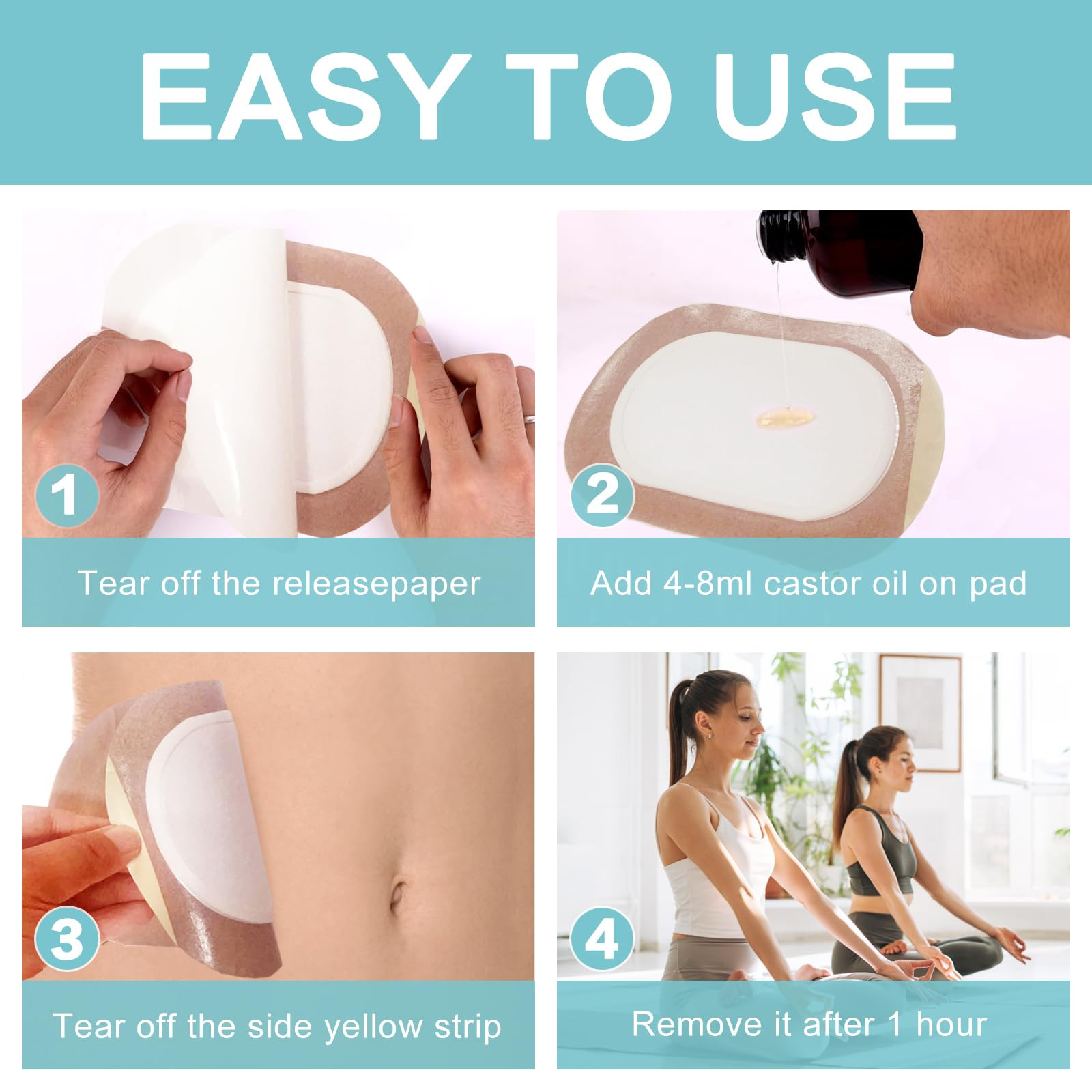 Castor Oil Pack Wrap, Castor Oil Patches Disposable, Organic Cotton Self-Adhesive Pads, Portable ... | Amazon (US)