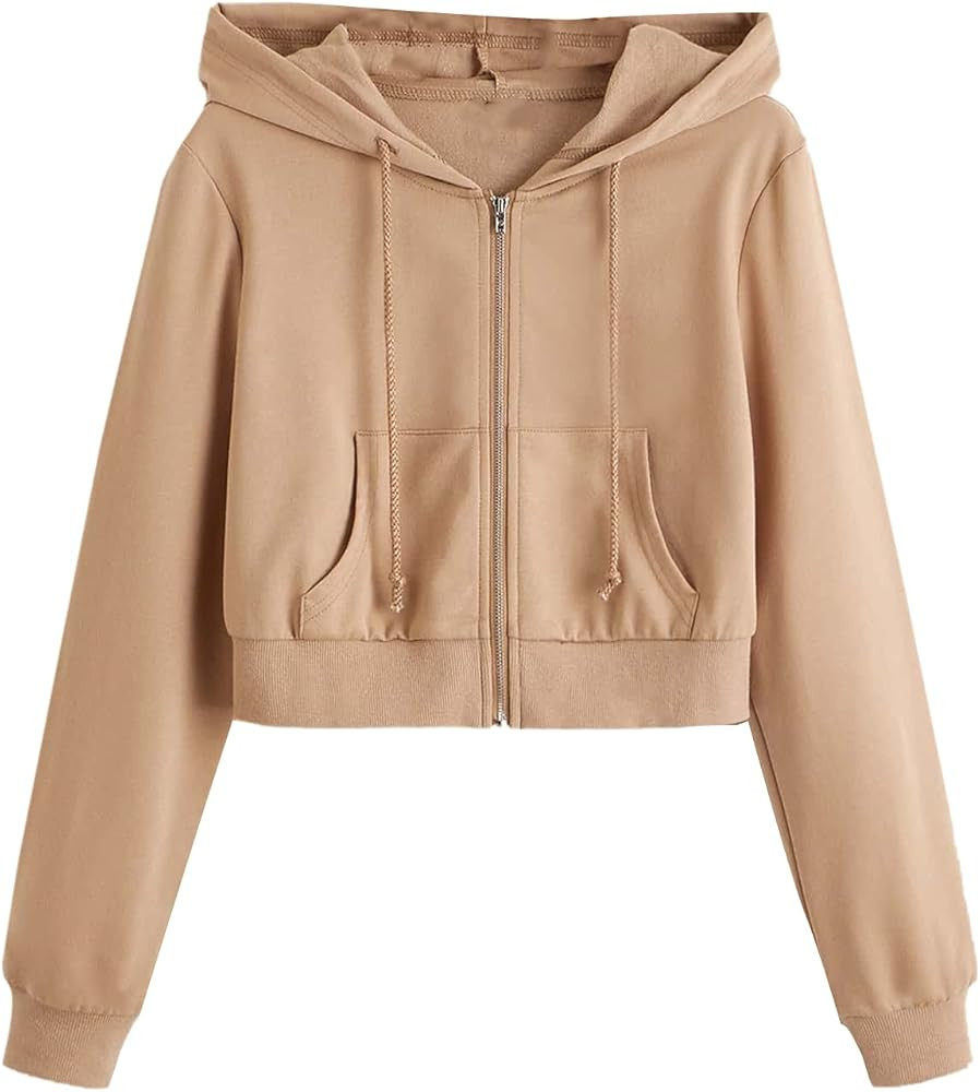 Verdusa Women's Zip Up Outerwear Long Sleeve Crop Top Hooded Sweatshirt | Amazon (US)