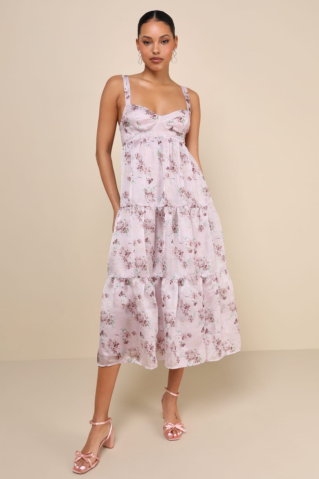 Marvelously Darling Mauve Floral Tiered Backless Midi Dress | Lulus