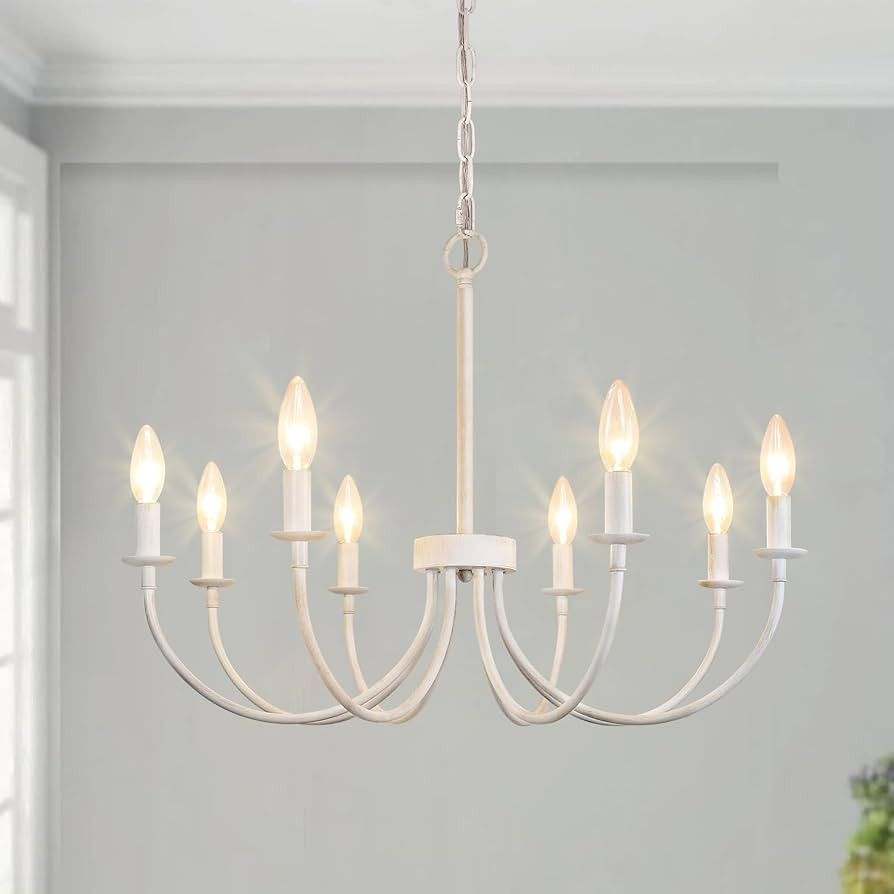 French Country Chandelier, 8-Light Antique White Farmhouse Chandelier for Dining Room, Candle Han... | Amazon (US)