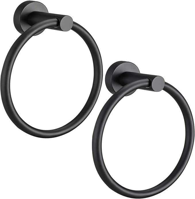 Pynsseu Matte Black Towel Ring for Bathroom 2 Pack, Kitchen Bath Towel Holder Hangers Wall Mount ... | Amazon (US)