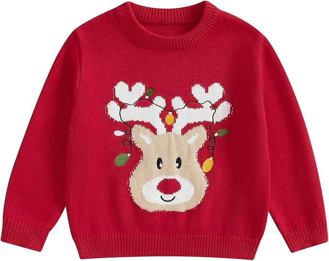 Toddler Baby Boy Girl Knit Sweater Christmas Outfit Deer Pullover Crewneck Sweatshirt Warm Christ... | Amazon (US)