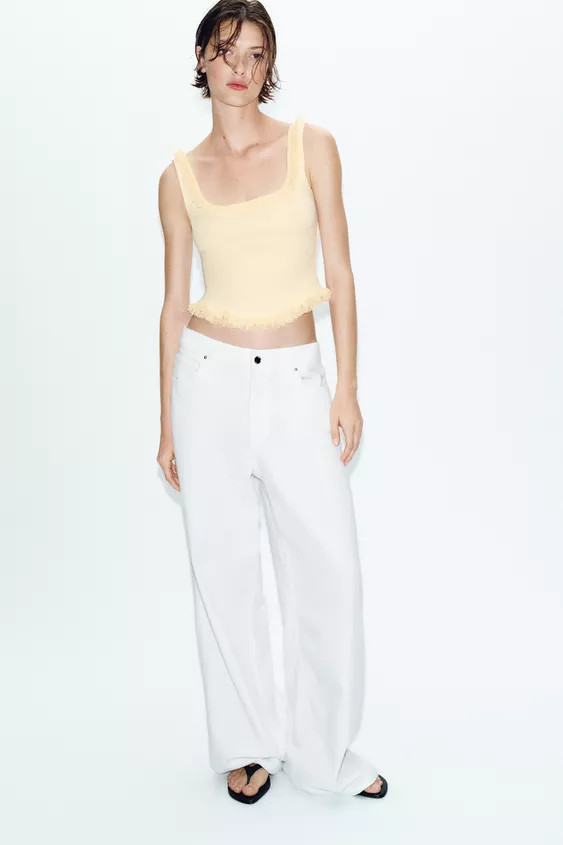 RIBBED TOP WITH RUFFLES | Zara UK