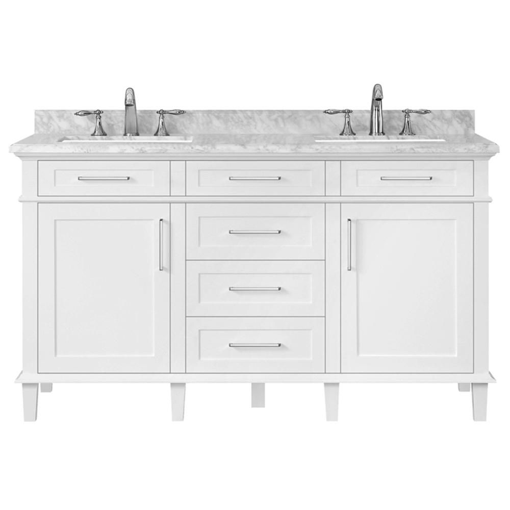 Home Decorators Collection Sonoma 60 in. W x 22 in. D Double Bath Vanity in White with Carrara Ma... | The Home Depot