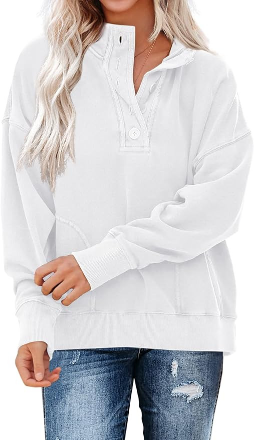 SENSERISE Womens Long Sleeve V Neck Button Down Oversized Sweatshirt Fall Clothes Henley Pullover | Amazon (US)