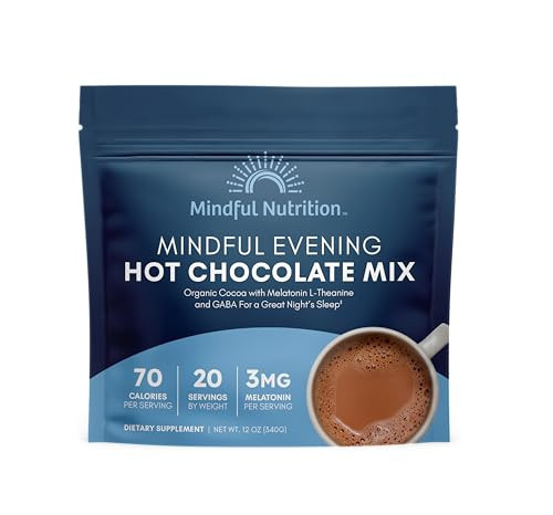Mindful Evening Cocoa Mix Natural Sleep Aid, Melatonin 3mg, L-Theanine, GABA Supplements, Natural Calm Sleep Support Jet Lag Relief Stress Relief Calm Sleepy Cocoa Nighttime Hot Chocolate | Amazon (US)