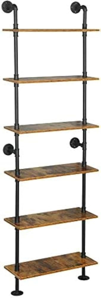 ZIOTHUM 6-Tier Industrial Pipe Shelves Shelf Shelving Rustic Wood Metal Wrought Iron Ladder Bookc... | Amazon (US)
